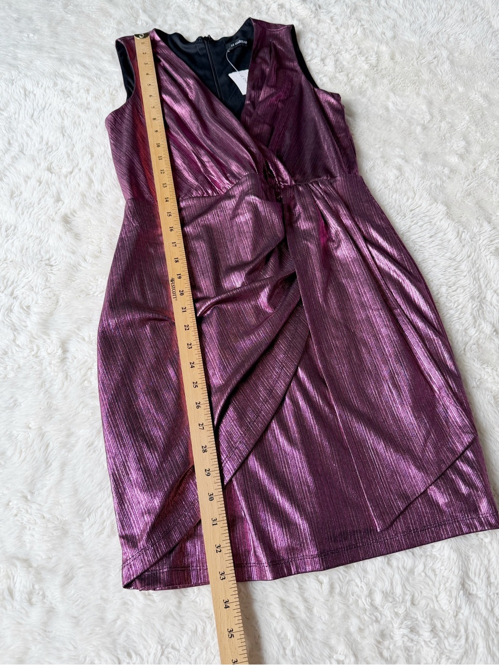 NWT Le Chateau Woman Purple Metallic Wrap Sleeveless Dress MEDIUM Party Cocktail - Picture 4 of 7